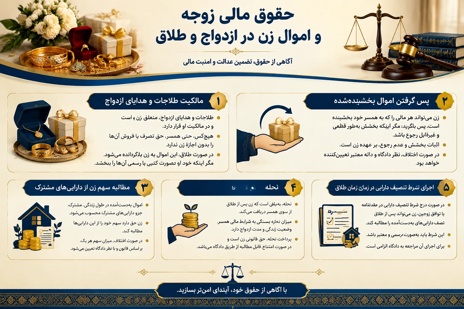 حقوق مالی زوجه و مالکیت اموال زن در ازدواج و طلاق